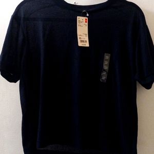 UNIQLO || Women sheer crew neck short sleeve T-Shirt Navy